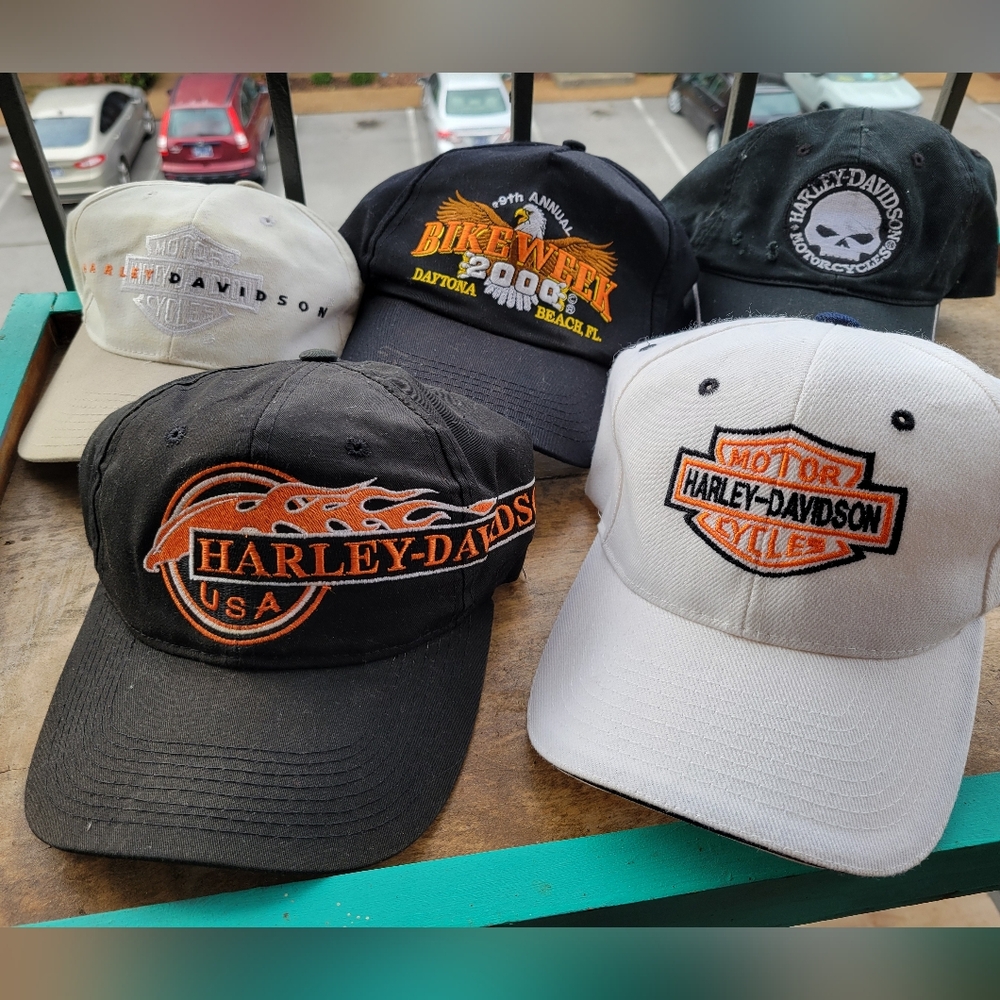 Lot of 5 Vintage Harley Davidson Motorcyle Hats Caps Snapbacks